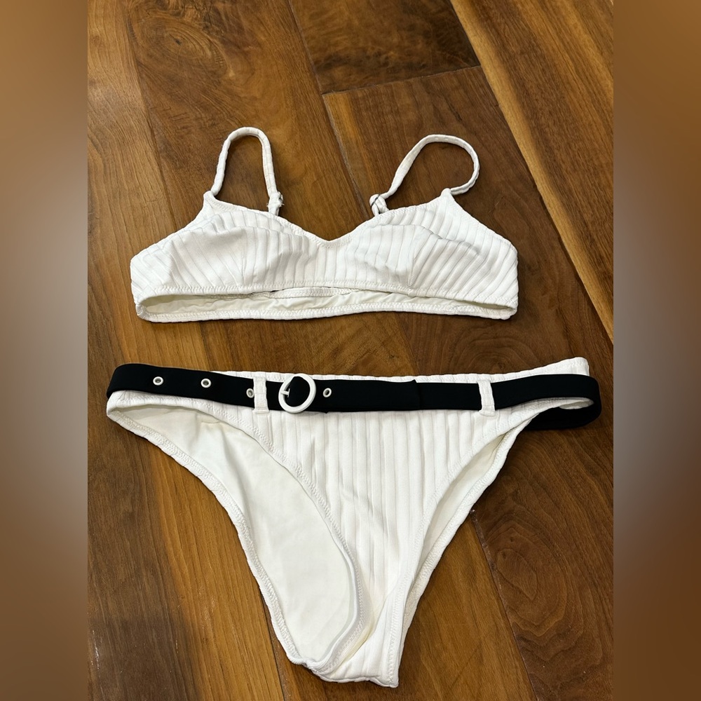 SOLID & STRIPED white ribbed bikini with belt detail